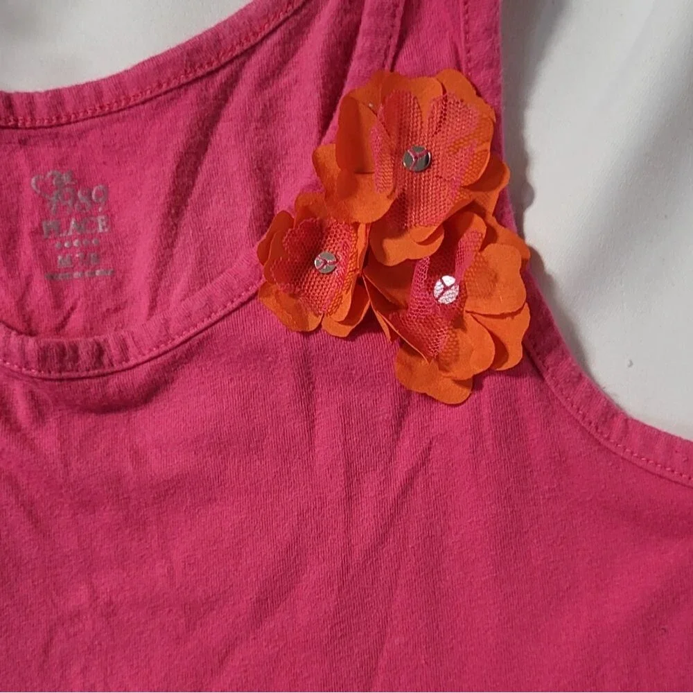 The Children's Place Girls Hot Pink High-Low Floral Tank Top Size Medium (7/8)
